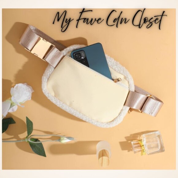 NEW Cream SHERPA Crossbody Belt Bag**ROSE GOLD buckles - Picture 7 of 7